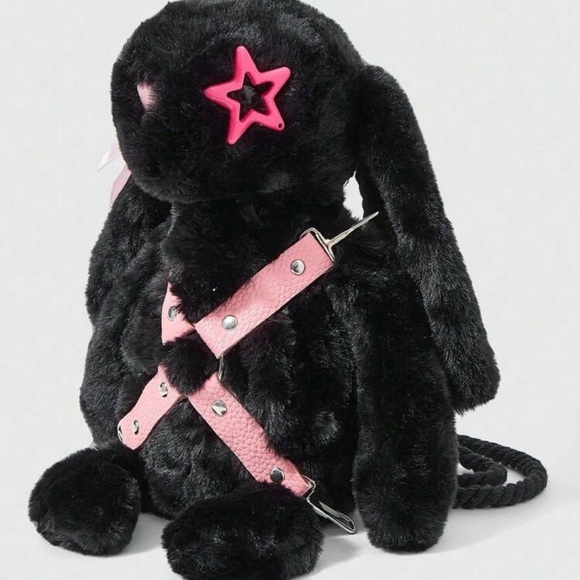 ROMWE Gruge Punk Black Rabbit shaped Plush Bunny Backpack
